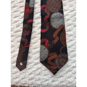 Gant Vintage Mens Tie Black Burgundy Pocket Watch Wool Rayon Blend Made in USA